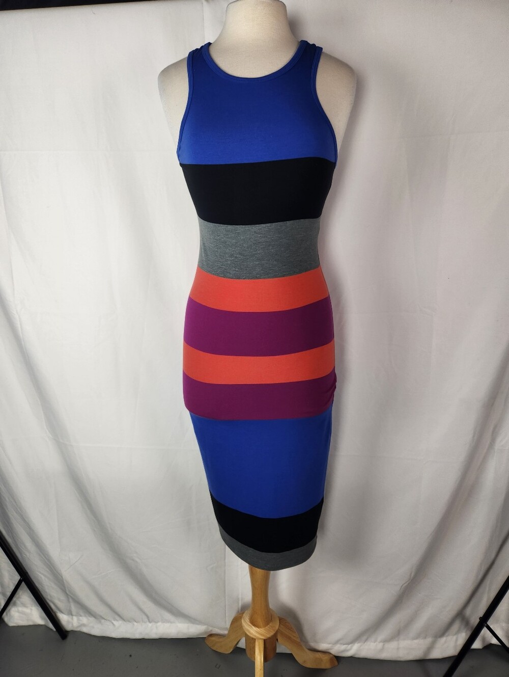 Express Bodycon Midi Tank Dress M Colorblock Stripe Racerback Retro Y2K Festival